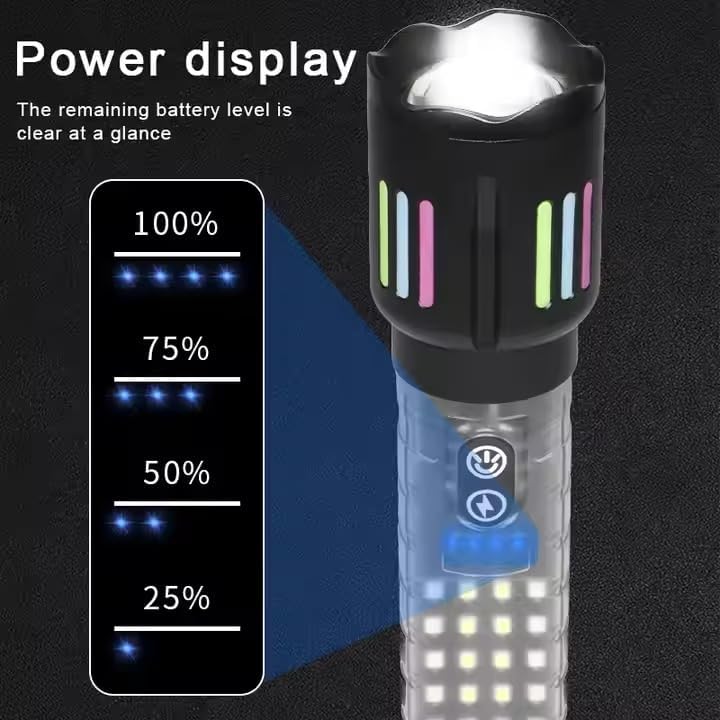 Lampe Torche Tactique LED Rechargeable USB-C - مصباح يدوي تكتيكي فائق السطوع (1000 لومين) مع إضاءة جانبية - Camping et Randonnée - صورة 9