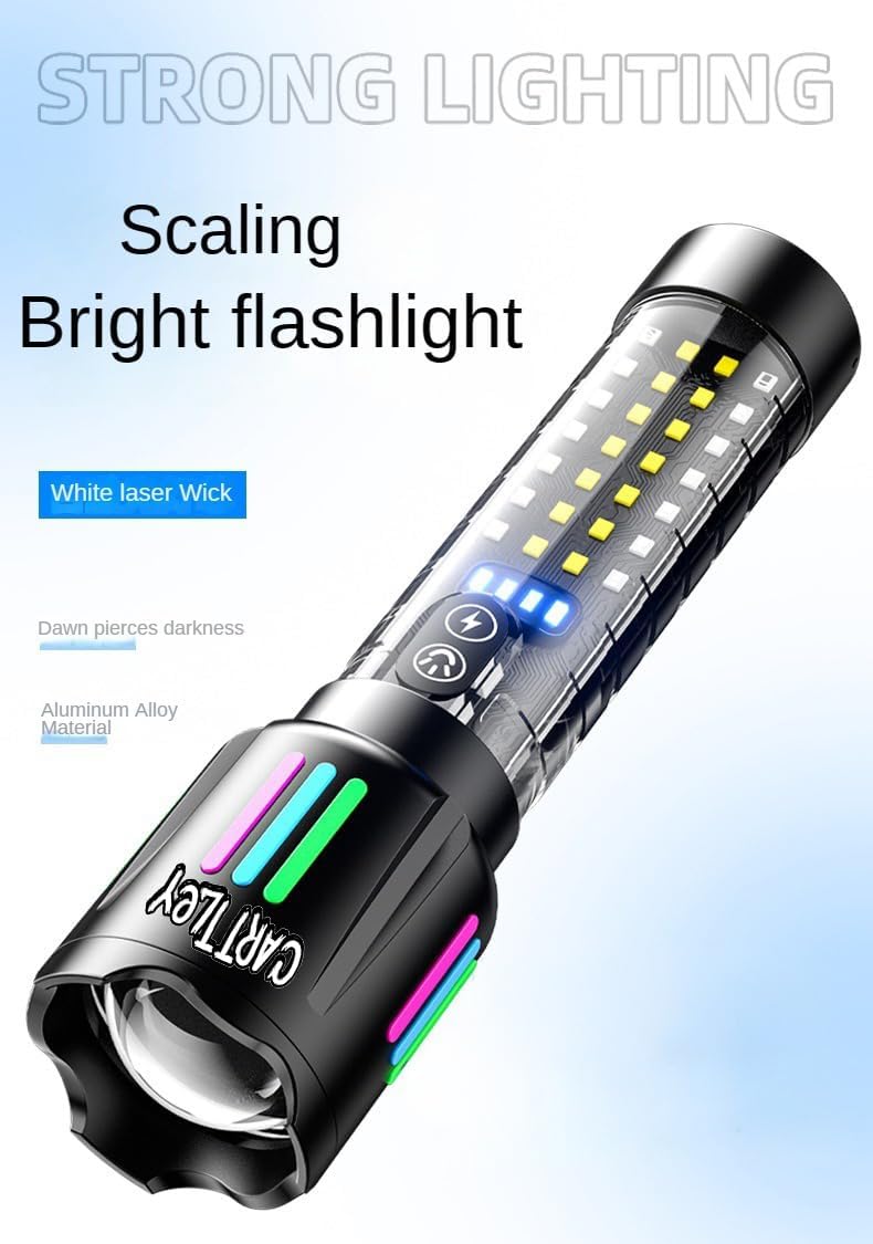 Lampe Torche Tactique LED Rechargeable USB-C - مصباح يدوي تكتيكي فائق السطوع (1000 لومين) مع إضاءة جانبية