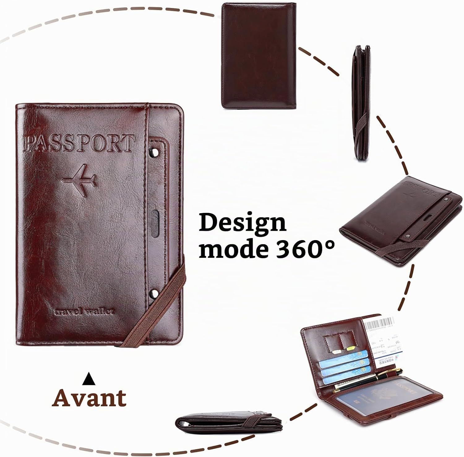 Porte-Passeport de Voyage en Cuir PU avec Protection RFID - محفظة جواز سفر جلدية متعددة الجيوب