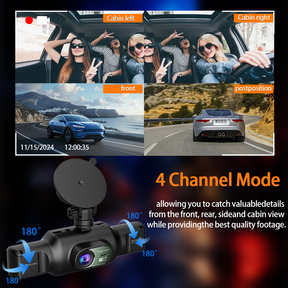 Caméra Dashcam 4 Canaux Enregistreur de Conduite Multi-Angles WiFi - كاميرا قيادة 4 قنوات مع واي فاي وتغطية شاملة للسيارة - Accessoires Auto/Moto - صورة 10