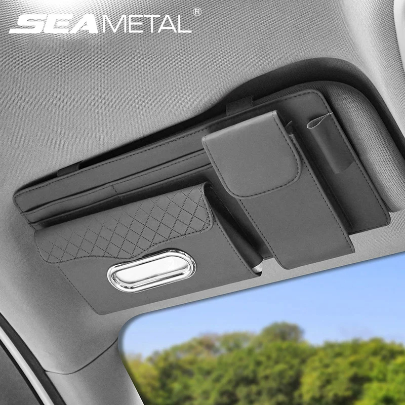 Sac de rangement universel pour pare-soleil de voiture avec étui à lunettes, porte