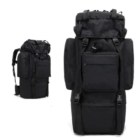 Sac à dos Randonnée professionnel en toile de Camouflage étanche à double épaule 90 L - Noir