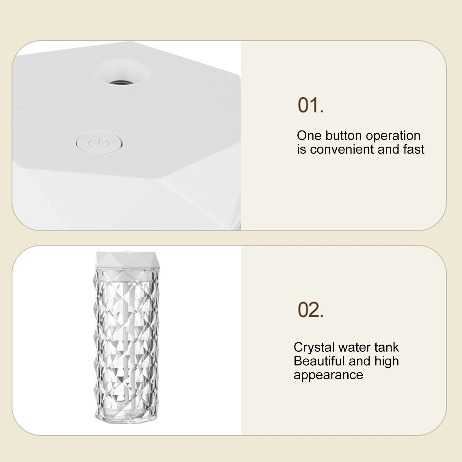 Lampe en cristal avec humidificateur d’air, diffuseur d’arôme, USB 900ml - Décoration - صورة 10