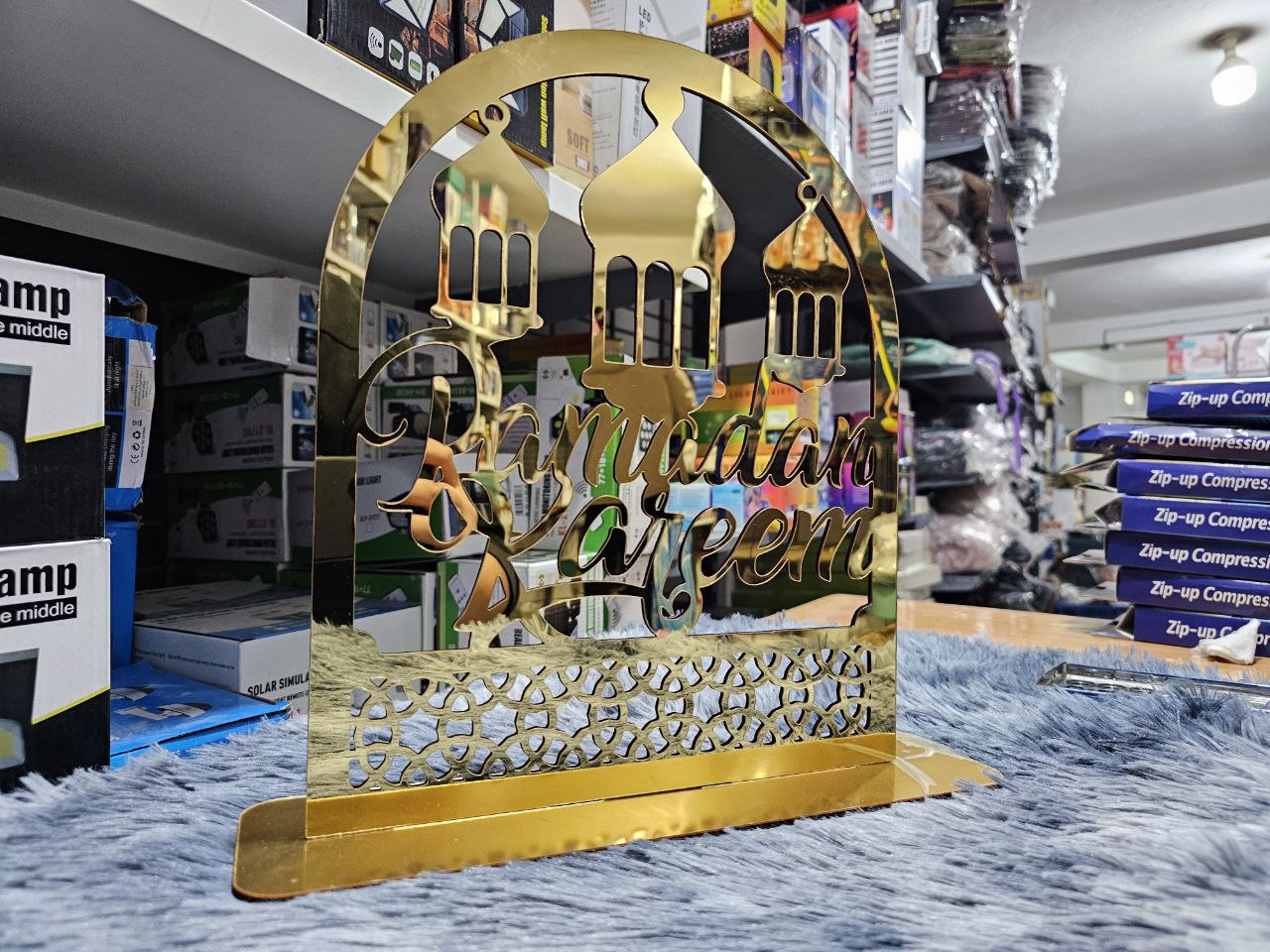 Ornements en acrylique Ramadan Kareem, lanterne étoile de lune dorée, décorations pour la maison زينة رمضان كريم أكريليك، فانوس نجمة القمر الذهبي - Décoration - صورة حقيقية 5