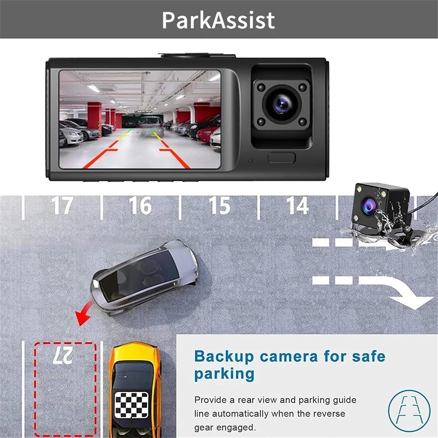 Caméra de Tableau de Bord Triple 3 Canaux et Dashcam Grand Angle - كاميرا سيارة داش كام ثلاثية العدسات للمراقبة الشاملة - Accessoires Auto/Moto - صورة 7