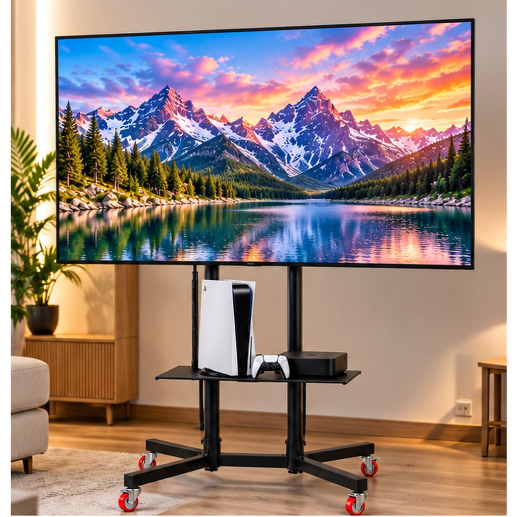 Support TV Mobile Sur Roulettes avec Étagère GM - حامل تلفاز متحرك بعجلات ورف وسائط