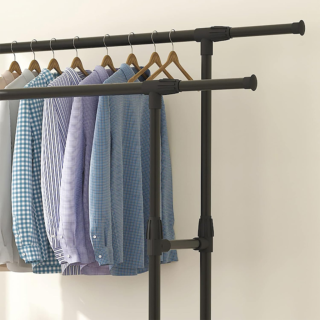 Penderie Mobile Double Barres Extensible Hauteur réglable avec 4 Roulettes  V6 - Maison - صورة 4