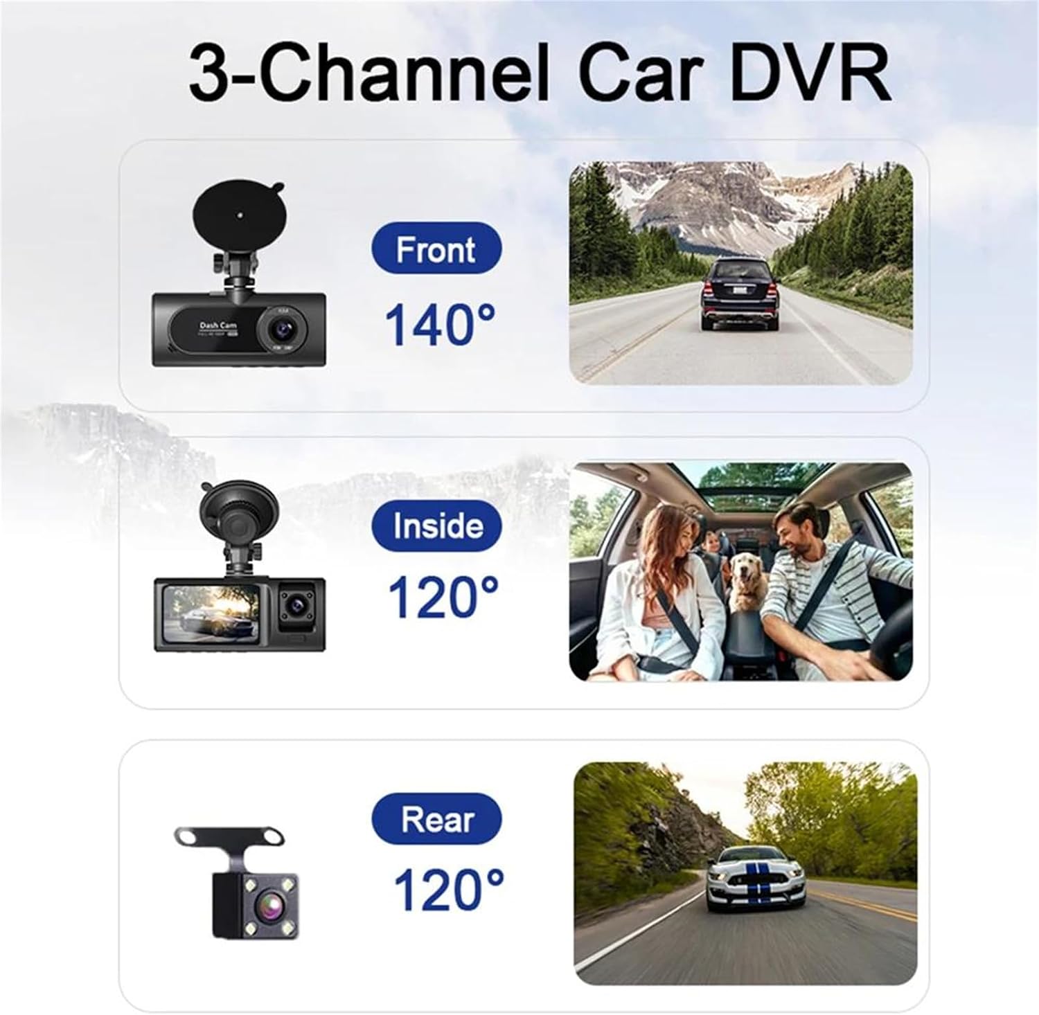 Caméra de Tableau de Bord Triple 3 Canaux et Dashcam Grand Angle - كاميرا سيارة داش كام ثلاثية العدسات للمراقبة الشاملة - Accessoires Auto/Moto - صورة 9