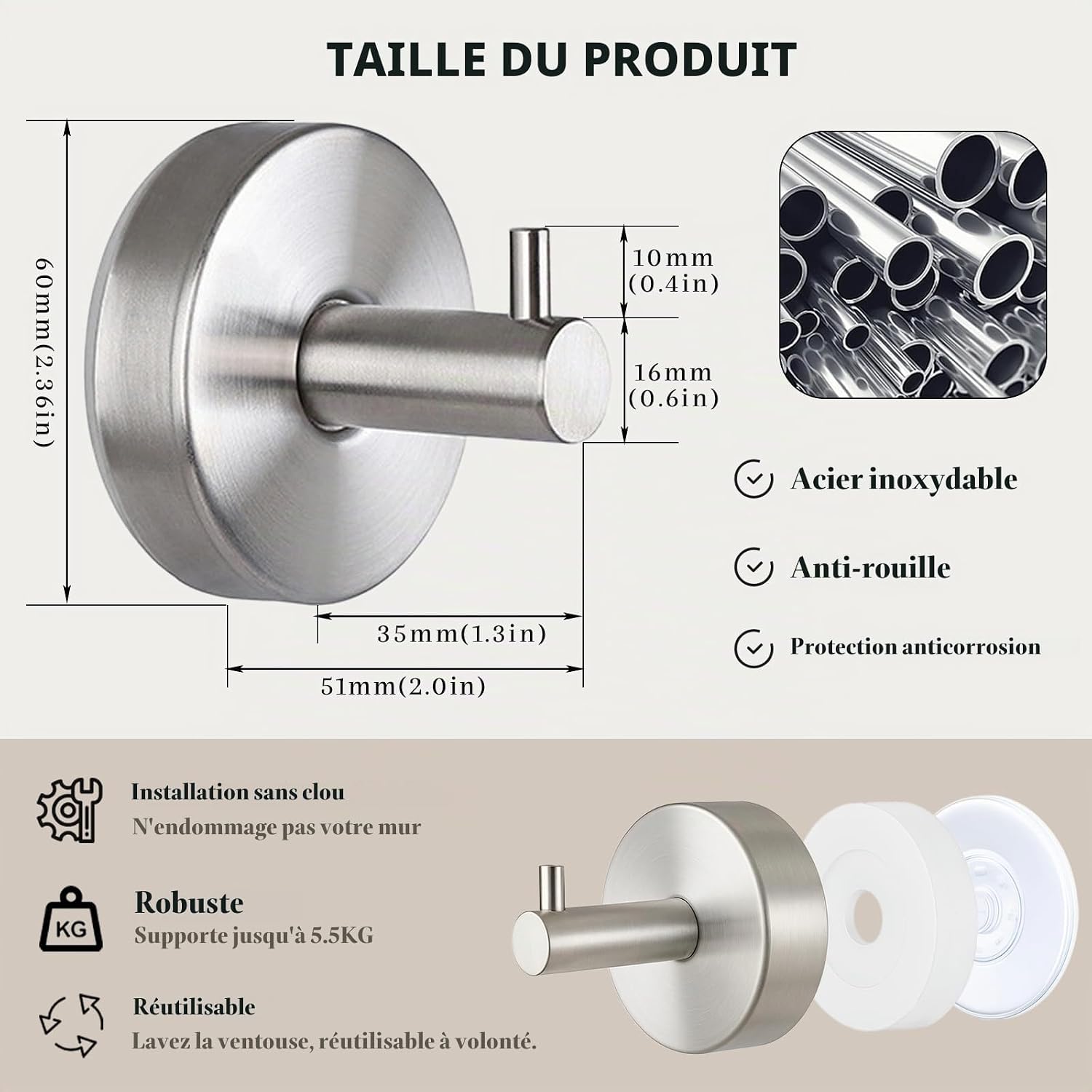 Pack 4pcs Crochet à Ventouse Puissante Sans Perçage jusqu’à 5 kg - خطاف قوي بالشفط بدون حفر حتى 5 كغ