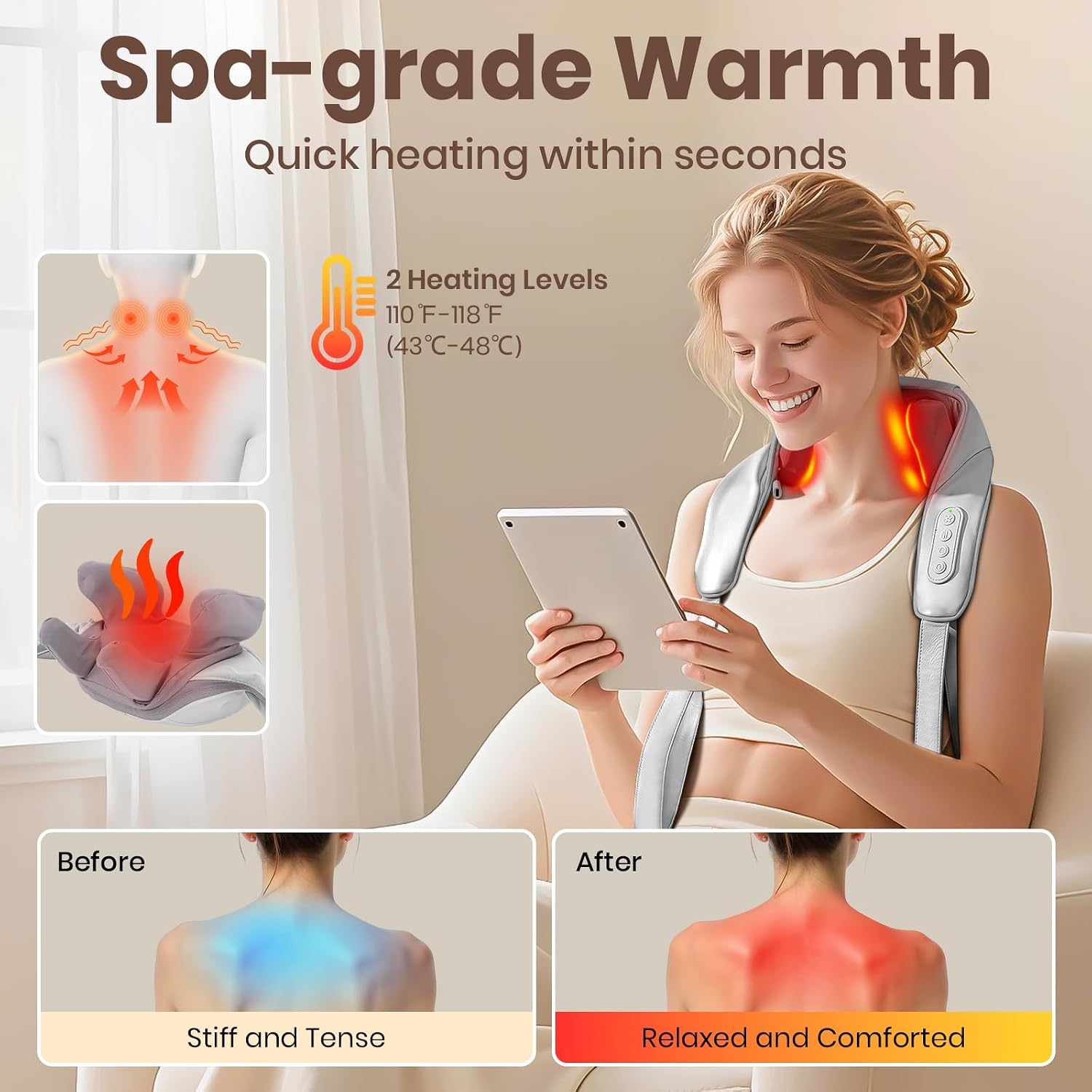 Appareil de Massage Sans Fil pour Cou et Épaules avec Chaleur Apaisante SH-168 - جهاز مساج الرقبة والكتفين اللاسلكي مع خاصية التسخين - Soins et Beauté - صورة 7