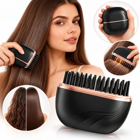 Brosse Lissante Chauffante Sans Fil HB-208 - مشطة شعر حرارية لاسلكية محمولة للتمليس السريع