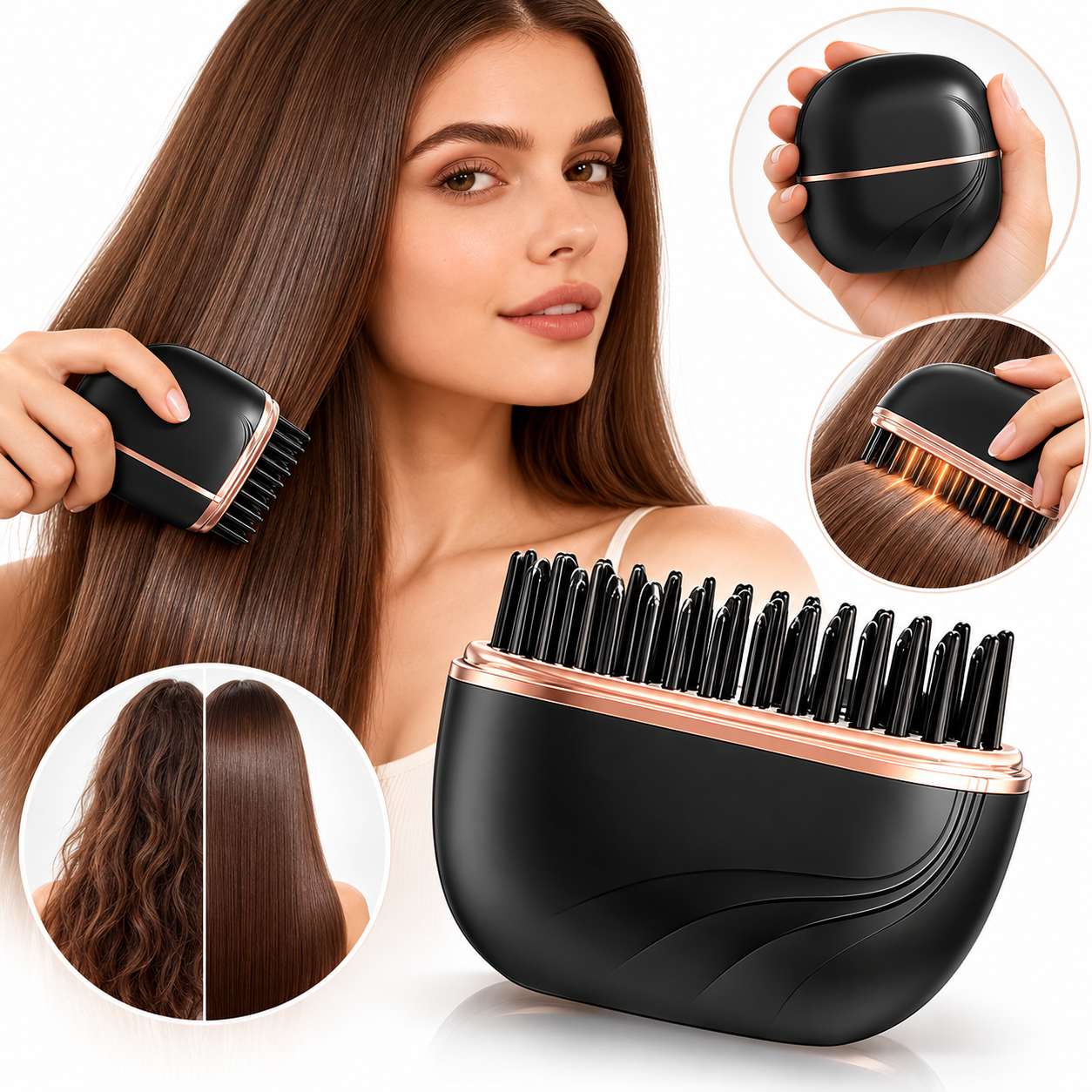 Brosse Lissante Chauffante Sans Fil HB-208 - مشطة شعر حرارية لاسلكية محمولة للتمليس السريع