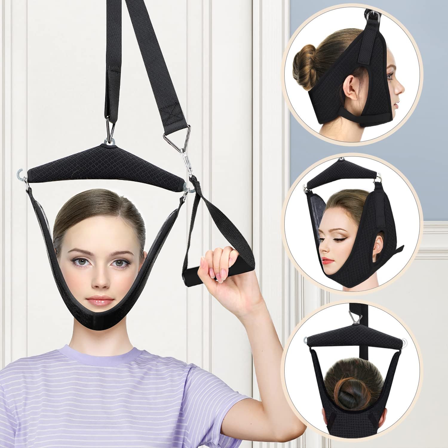 Dispositif de traction cervicale pour usage domestique à fixer sur une porte - جهاز شد وتقويم الرقبة المنزلي لتخفيف الآلام