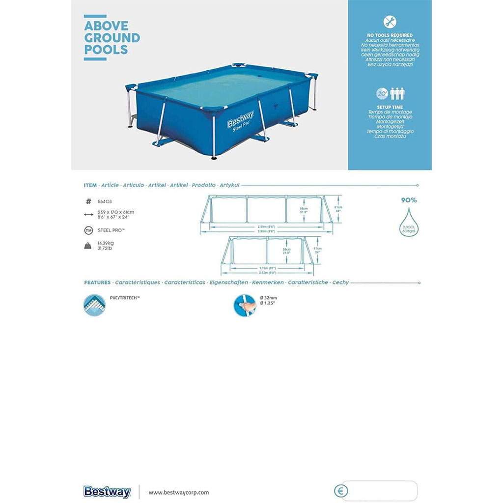 Steel Pro™ Piscine Rectangulaire 259 x 170 x 61cm Bestway 56403 - Divers - صورة 3