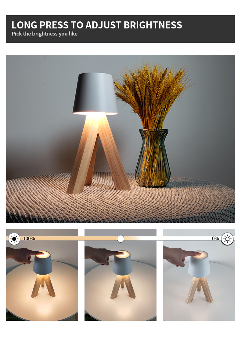 Lampe de Table LED Décorative en Bois, Rechargeable et Tactile — مصباح طاولة خشبي ديكوري قابل للشحن بالتحكم باللمس - Décoration - صورة 14