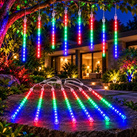 Lumière de Pluie de Météores LED RGB 8 Pièces pour Extérieur - أضواء شهب متساقطة ملونة لتزيين الحدائق والواجهات 8 قطع