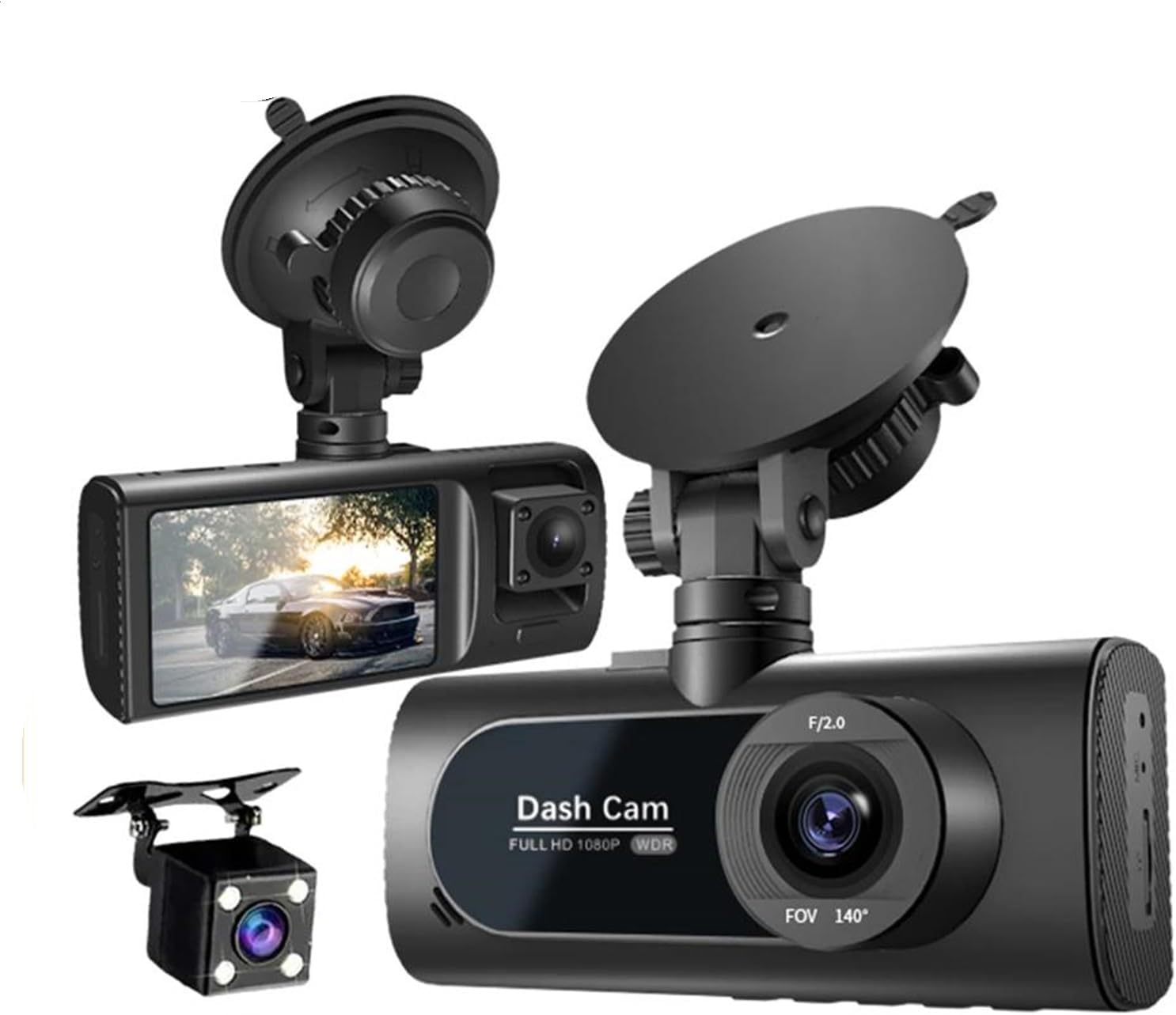Caméra de Tableau de Bord Triple 3 Canaux et Dashcam Grand Angle - كاميرا سيارة داش كام ثلاثية العدسات للمراقبة الشاملة