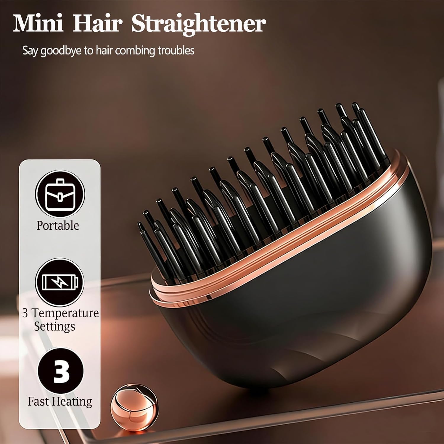 Brosse Lissante Chauffante Sans Fil HB-208 - مشطة شعر حرارية لاسلكية محمولة للتمليس السريع - Soins et Beauté - صورة 8