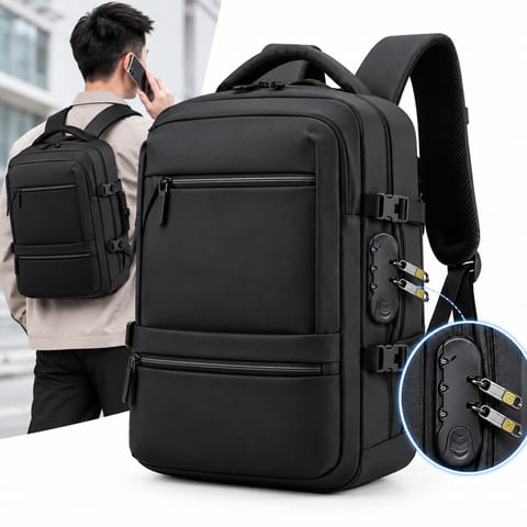 Sac à Dos pour Ordinateur Portable Grande Capacité et Anti-Vol Bomag Boy Noir - حقيبة ظهر للكمبيوتر المحمول واسعة ومانعة للسرقة