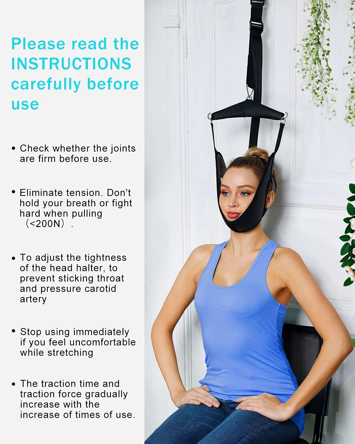 Dispositif de traction cervicale pour usage domestique à fixer sur une porte - جهاز شد وتقويم الرقبة المنزلي لتخفيف الآلام - Soins et Beauté - صورة 11