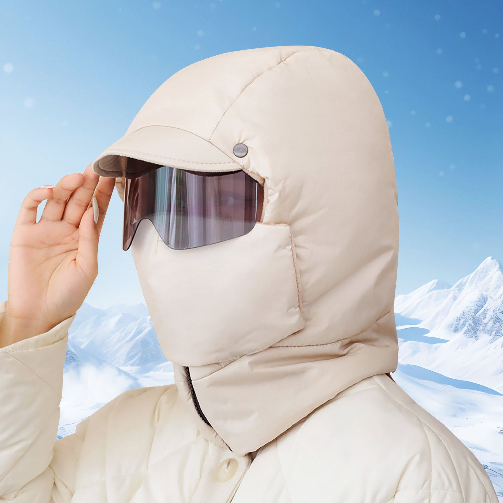 Bonnet d'Hiver Moto Coupe-Vent avec Lunettes et Cache-Visage - قبعة شتوية للرجال مع نظارات وقناع لحماية الوجه من البرد