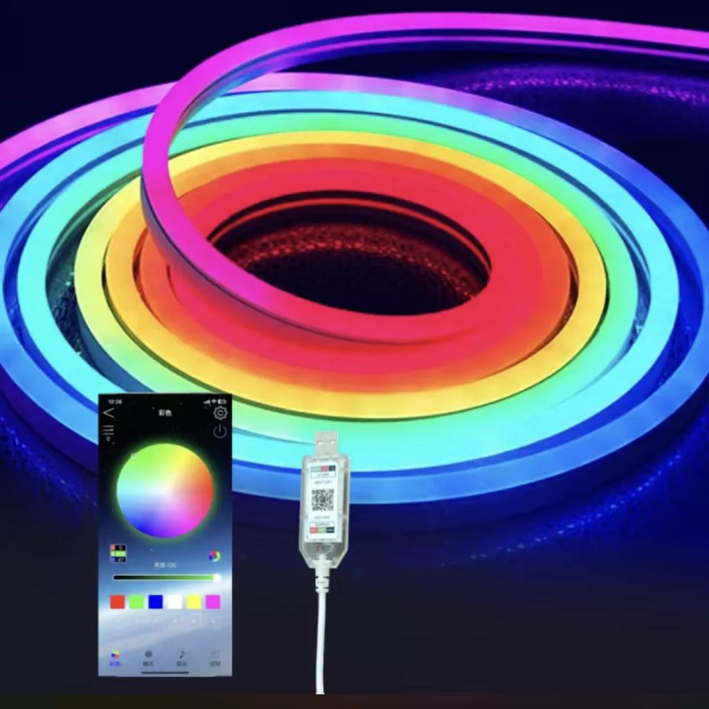 Bande LED Néon Flexible RGB 5m avec Bluetooth et USB – شريط إضاءة نيون مرن بطول 5 أمتار مع بلوتوث - Électronique - صورة 7