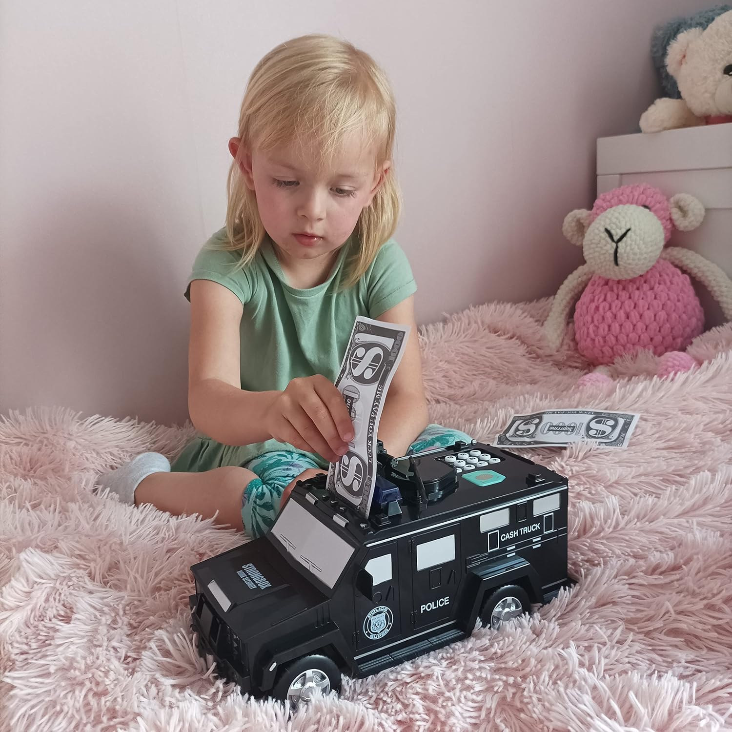 Tirelire créative pour enfants en forme de fourgon blindé, avec musique et lumières, pour garçons et filles