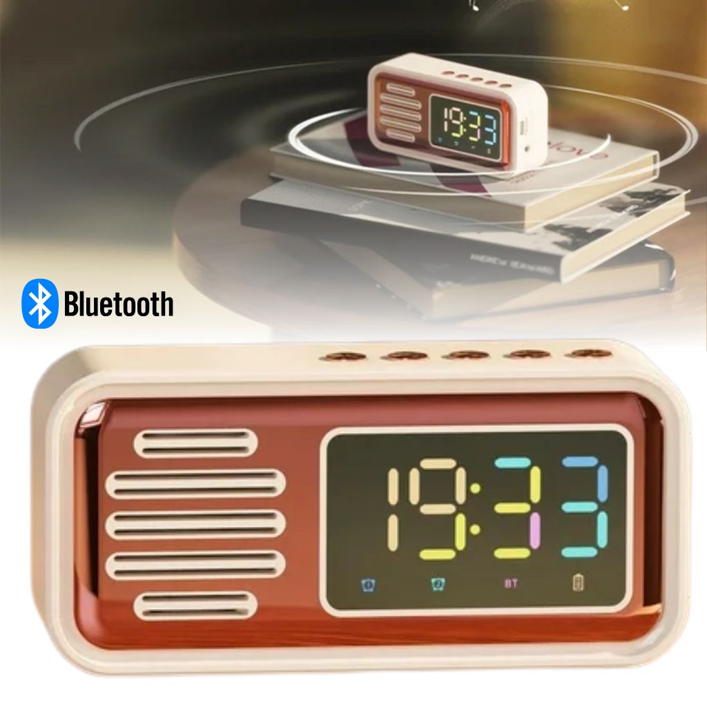 Réveil Bluetooth Rétro avec Haut-Parleur et Fonction IPX5 – ساعة منبه بلوتوث مع مكبر صوت