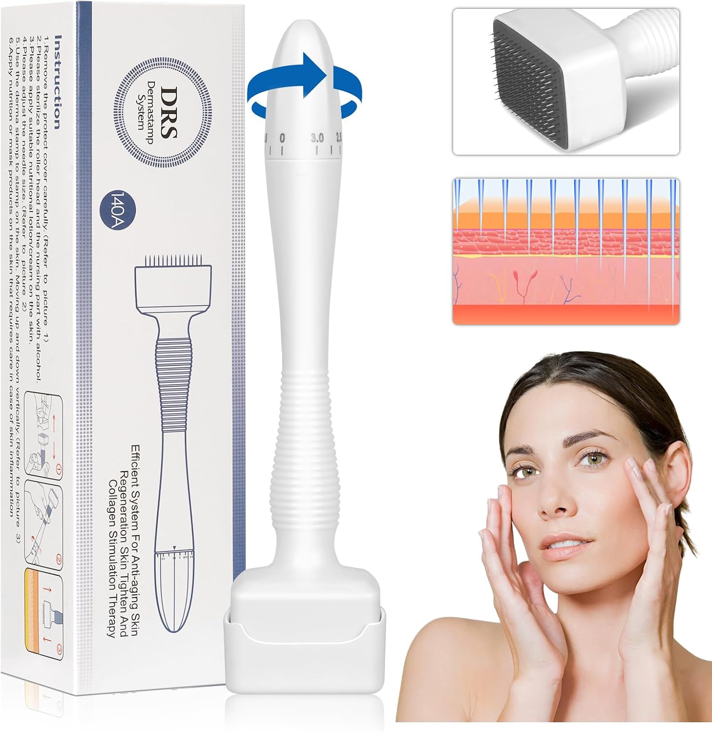 Derma Stamp Professional ديرما ستامب بإبر تيتانيوم قابلة للتعديل 0–3 مم | 140 إبرة للشعر واللحية والبشرة