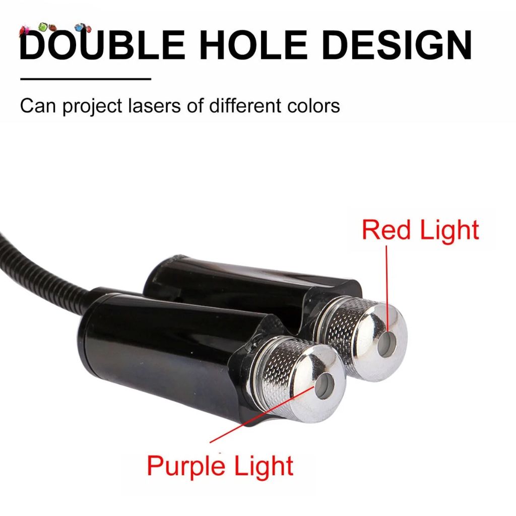 Double Projecteur Étoilé LED pour Intérieur de Voiture USB – إضاءة سقف السيارة - Accessoires Auto/Moto - صورة 3