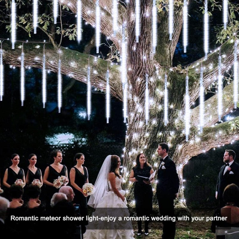 Lumière de Pluie de Météores LED Blanc 8 Pièces pour Extérieur - أضواء شهب متساقطة بيضاء لتزيين الحدائق والواجهات 8 قطع - Décoration - صورة 8