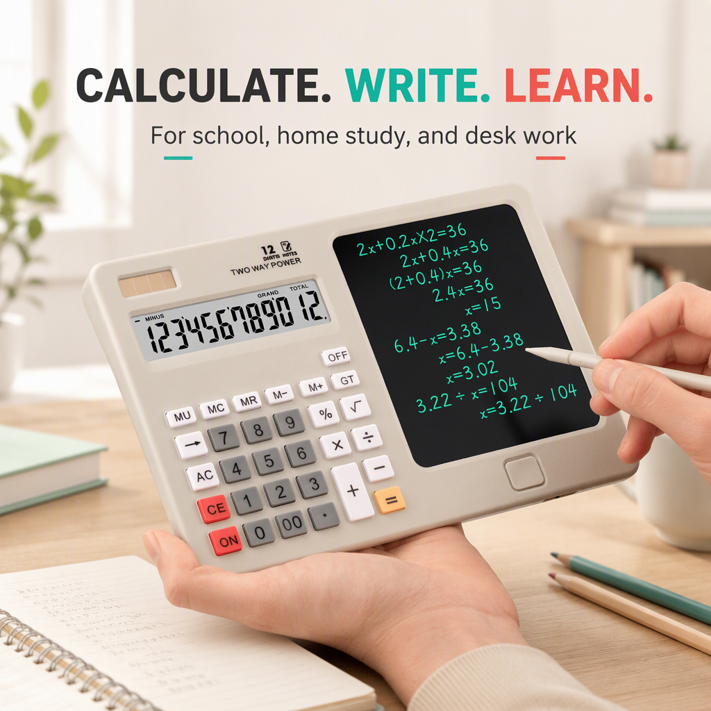 Calculatrice avec Tablette d'Écriture LCD 12 Chiffres - حاسبة رقمية مع لوحة كتابة