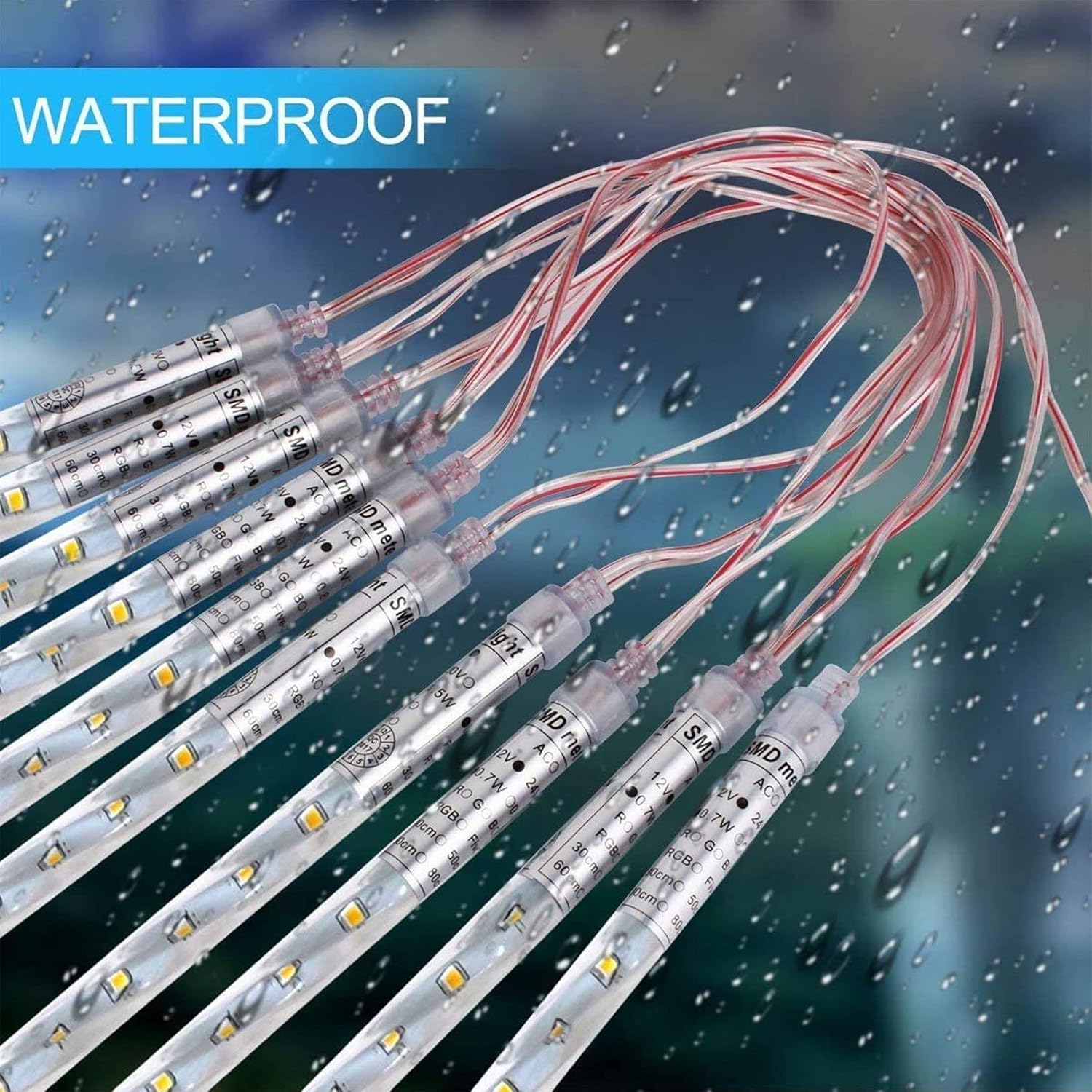 Lumière de Pluie de Météores LED RGB 8 Pièces pour Extérieur - أضواء شهب متساقطة ملونة لتزيين الحدائق والواجهات 8 قطع - Décoration - صورة 8