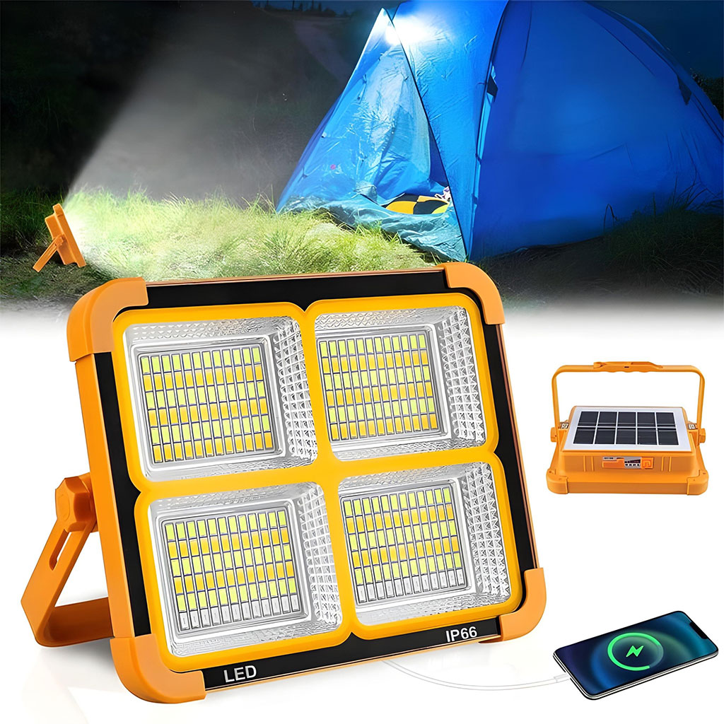 Projecteur LED Rechargeable 150W avec Panneau Solaire – مصباح تخييم عالي السطوع