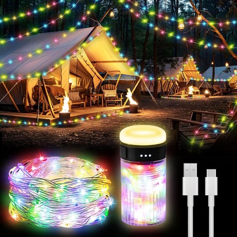 Lampe de Camping Enroulable avec Guirlande Lumineuse 10m – مصباح تخييم محمول وقابل للشحن