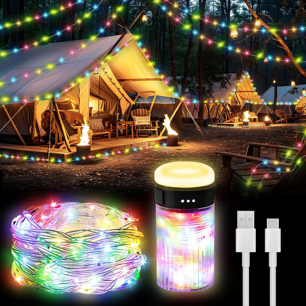 Lampe de Camping Enroulable avec Guirlande Lumineuse 10m – مصباح تخييم محمول وقابل للشحن