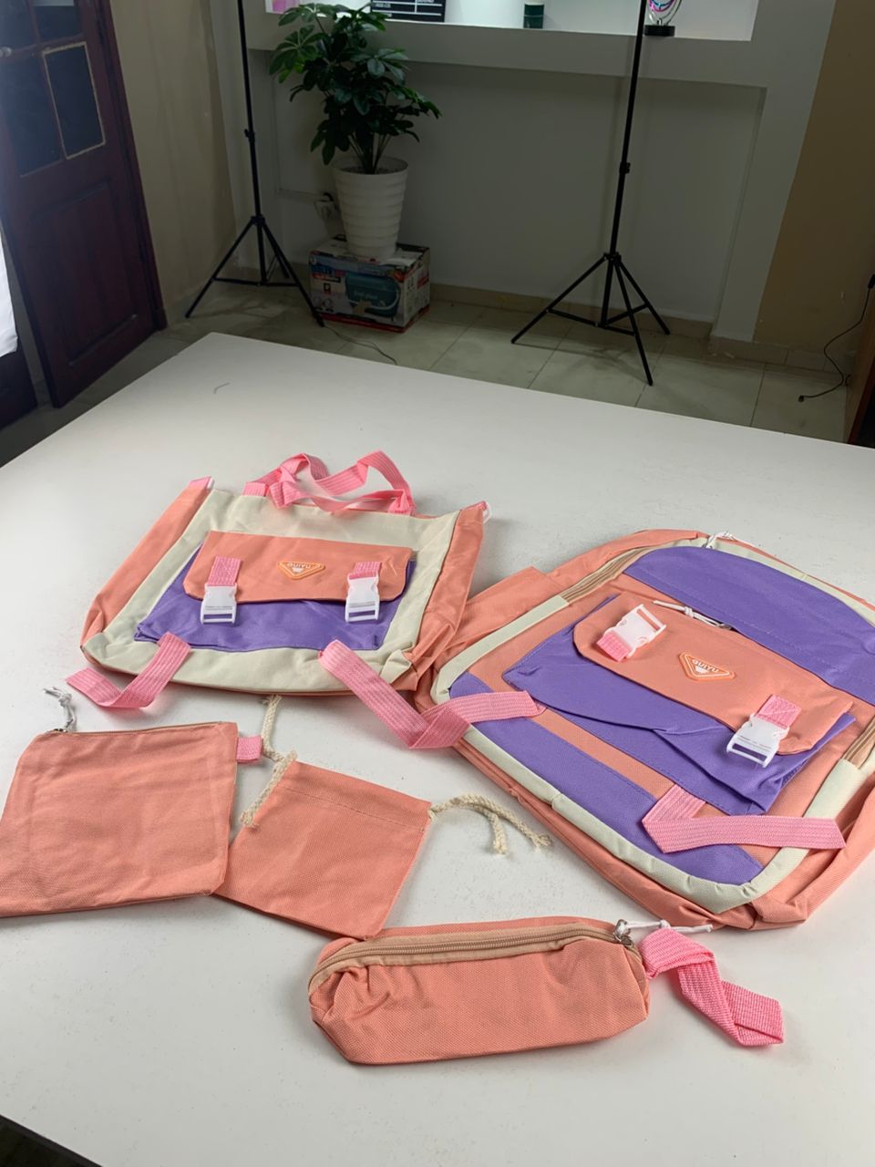 Ensemble de sacs d’école Kawai pour adolescents 5Pcs Guiyu V1 Rose – محفظة 5 قطع كاواي وردي - Sac à dos et Mode - صورة حقيقية 5