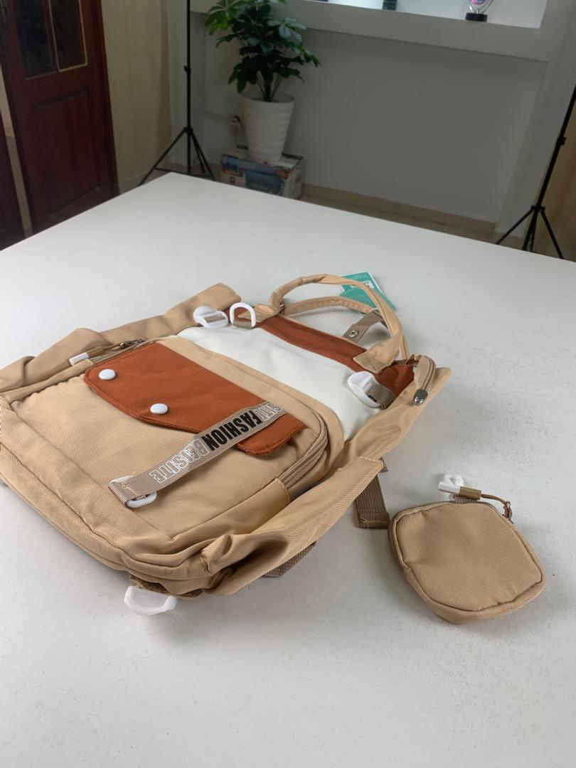 Ensemble de sacs d’école Kawai pour Enfants 2Pcs Avec Pochette Beige – محفظة 2 قطع كاواي مع محفظة صغيرة بيج - Sac à dos et Mode - صورة 4