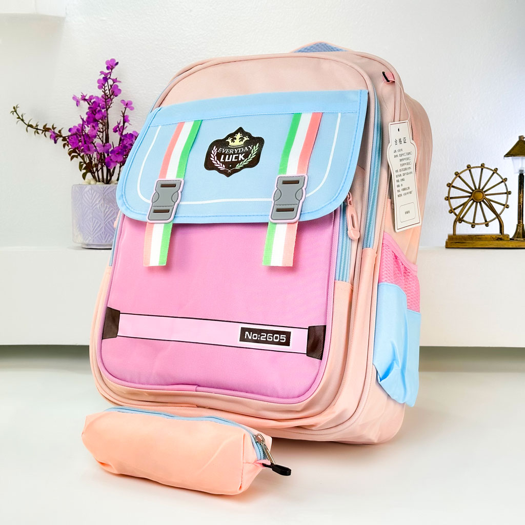 Sac à Dos pour Enfants avec Trousse Assortie 2605 Rose – حقيبة ظهر مدرسية للأطفال مع مقلمة وردي - Sac à dos et Mode - صورة 2