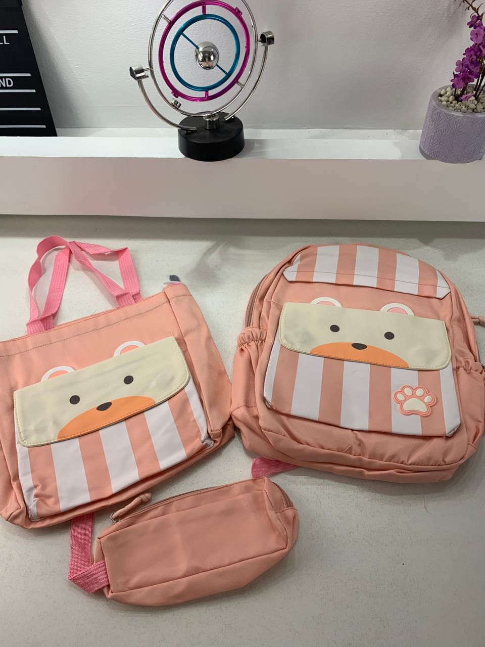 Ensemble de sacs d’école Kawai pour adolescents 3Pcs Ours Rose – محفظة 3 قطع كاواي وردي - Sac à dos et Mode - صورة حقيقية 4