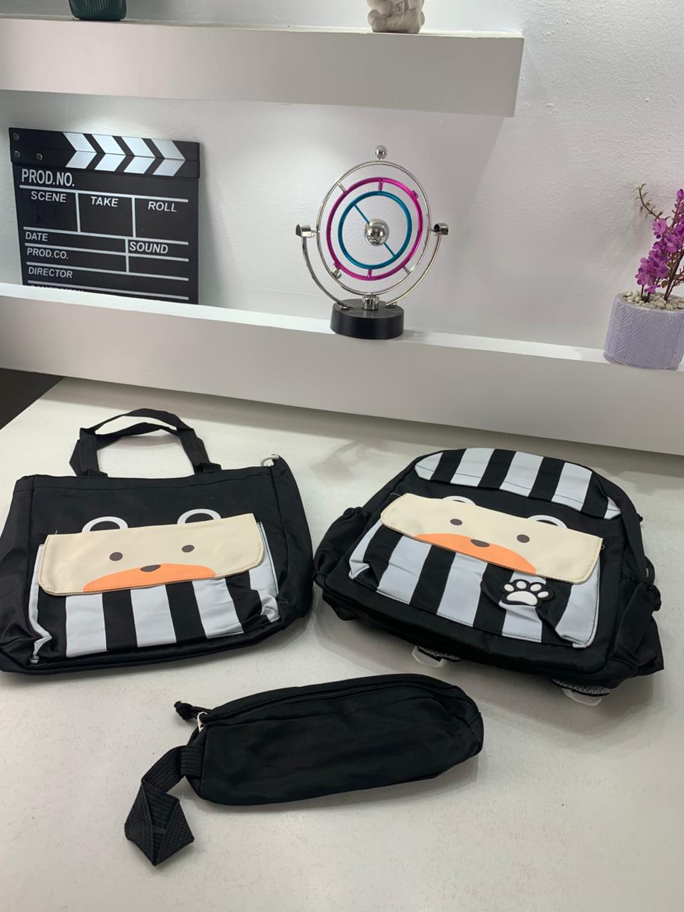 Ensemble de sacs d’école Kawai pour adolescents 3Pcs Ours Noir – محفظة 3 قطع كاواي أسود - Sac à dos et Mode - صورة حقيقية 5