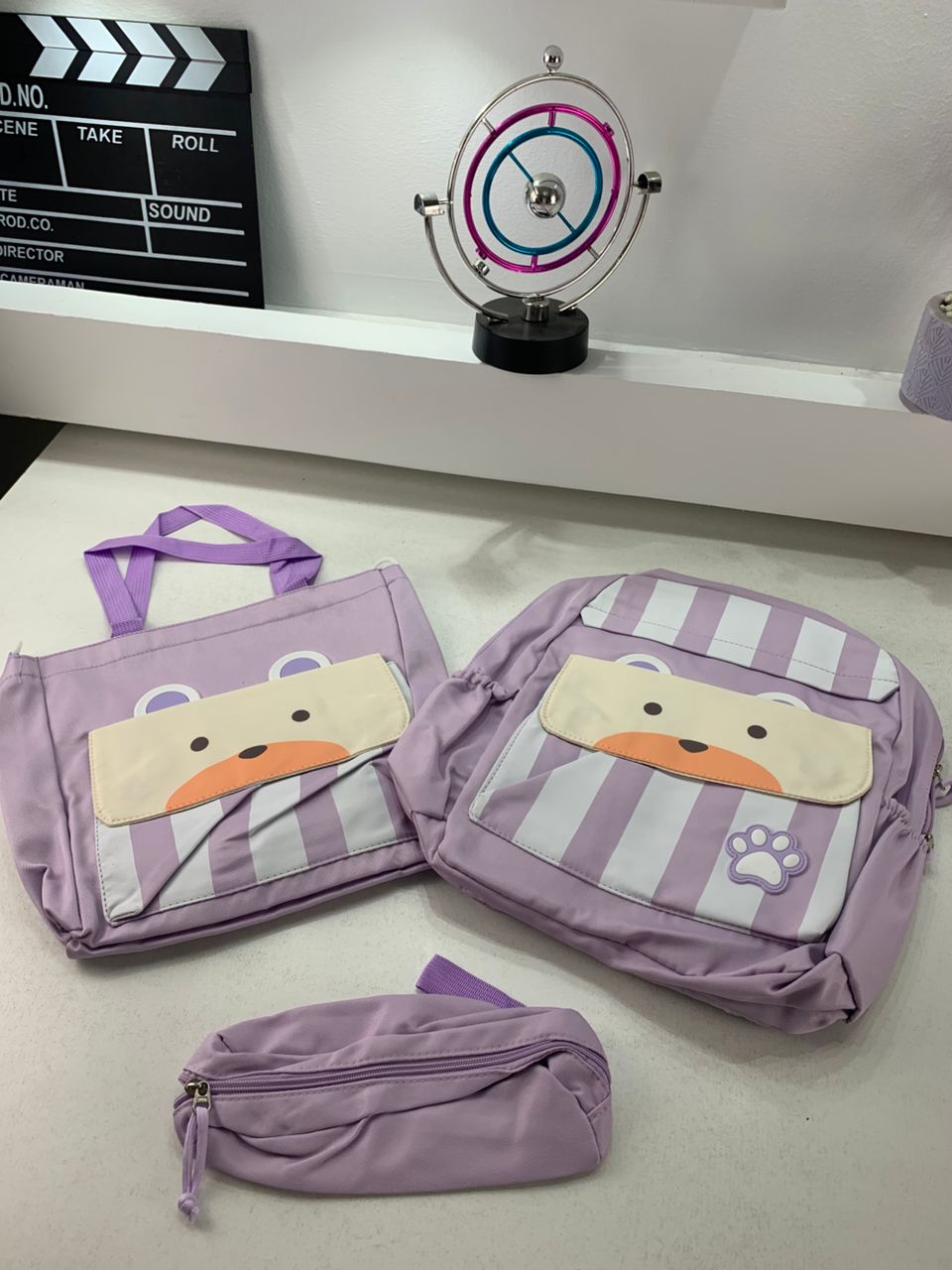 Ensemble de sacs d’école Kawai pour adolescents 3Pcs Ours Mauve – محفظة 3 قطع كاواي بنفسجي - Sac à dos et Mode - صورة حقيقية 5