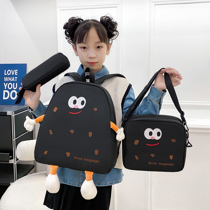 Ensemble de sacs d’école Kawai pour adolescents 3Pcs Language Noir – محفظة 3 قطع كاواي أسود - Sac à dos et Mode - صورة 2
