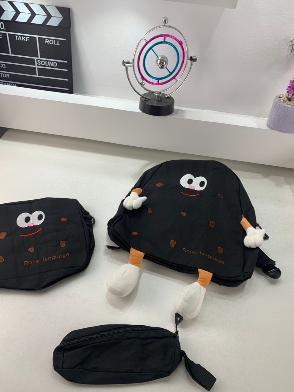 Ensemble de sacs d’école Kawai pour adolescents 3Pcs Language Noir – محفظة 3 قطع كاواي أسود - Sac à dos et Mode - صورة حقيقية 5