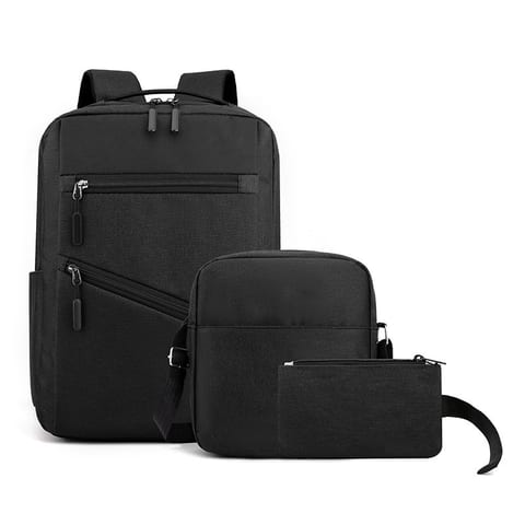 Sac à dos homme avec sac bandoulière et trousse 3en1 noir 127772-5 – محفظة ظهر رجالية 3 قطع أسود
