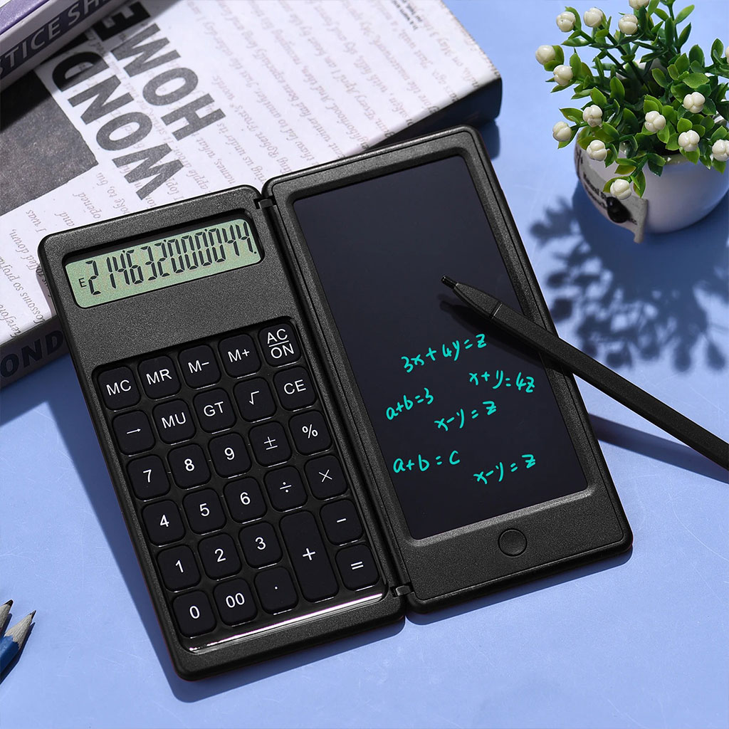 Calculatrice pliable et numérique avec tablette d’écriture LCD 6 pouces – آلة حاسبة ولوحة كتابة 2في1