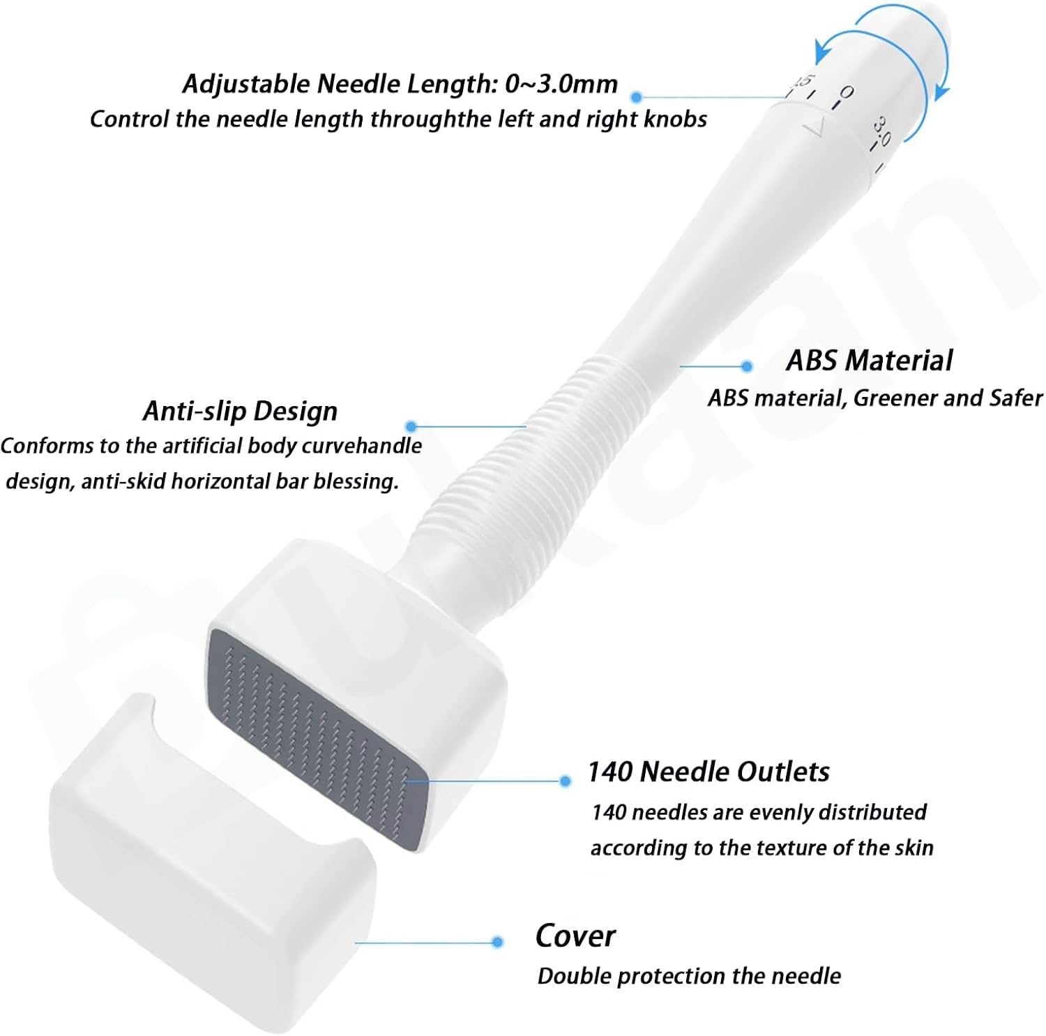 Derma Stamp Professional ديرما ستامب بإبر تيتانيوم قابلة للتعديل 0–3 مم | 140 إبرة للشعر واللحية والبشرة