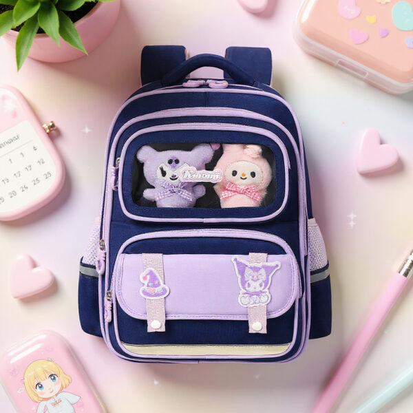 Sac à Dos Enfant Ludique avec Plusieurs Compartiment et un Peluche LM-5122 Bleu Nuit et Mauve – حقيبة ظهر للأطفال أزرق ليلي وبنفسجي - Sac à dos et Mode - صورة 2
