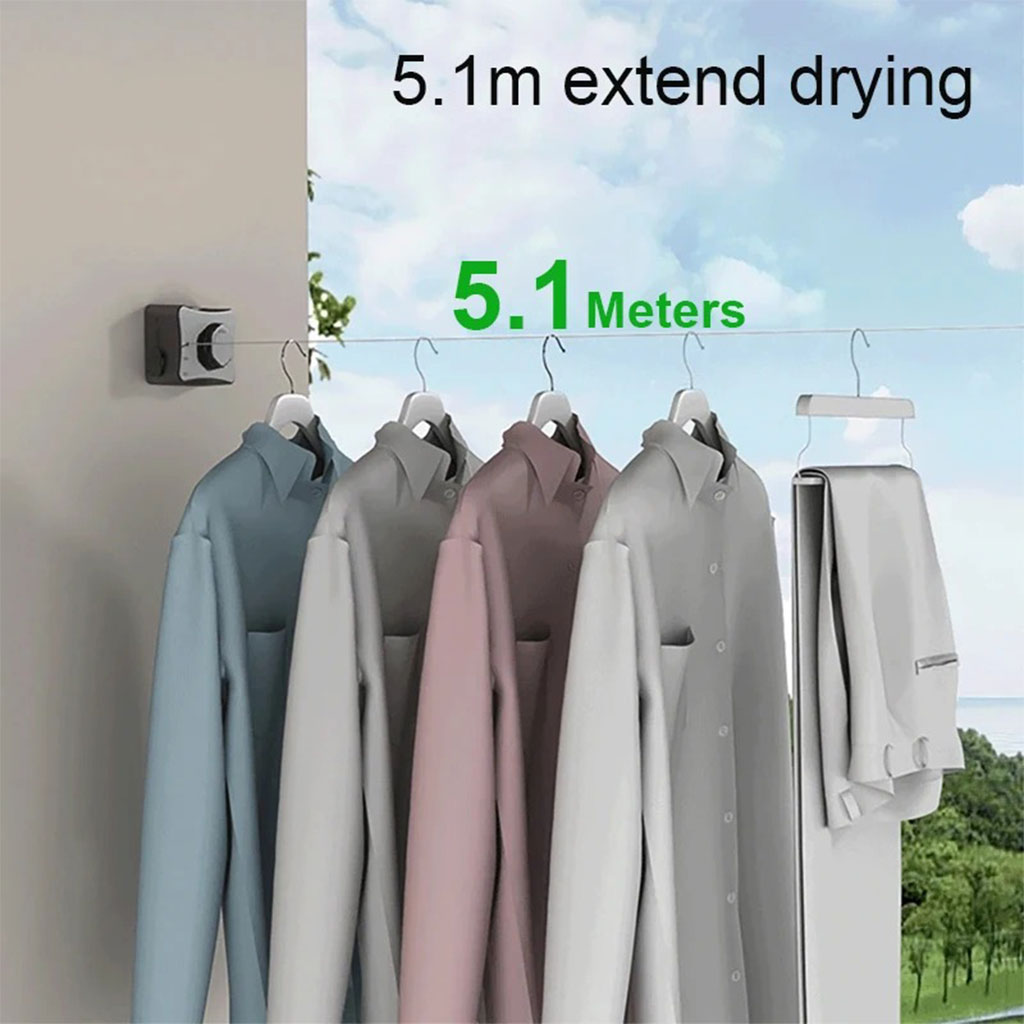 Corde à Linge Rétractable 5.1m en Acier Inoxydable Capacité 20KG – حبل غسيل قابل للسحب - Maison - صورة 3