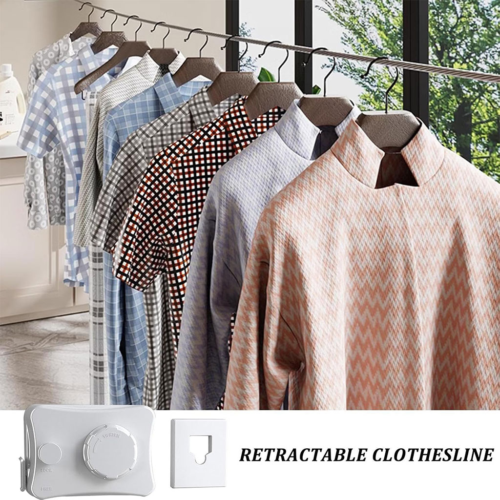 Corde à Linge Rétractable 5.1m en Acier Inoxydable Capacité 20KG – حبل غسيل قابل للسحب - Maison - صورة 6